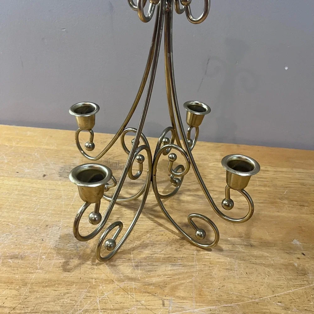 Vtg Brass Tone 5 Light Candelabra Scroll Design Taper Candle Holder 12.5